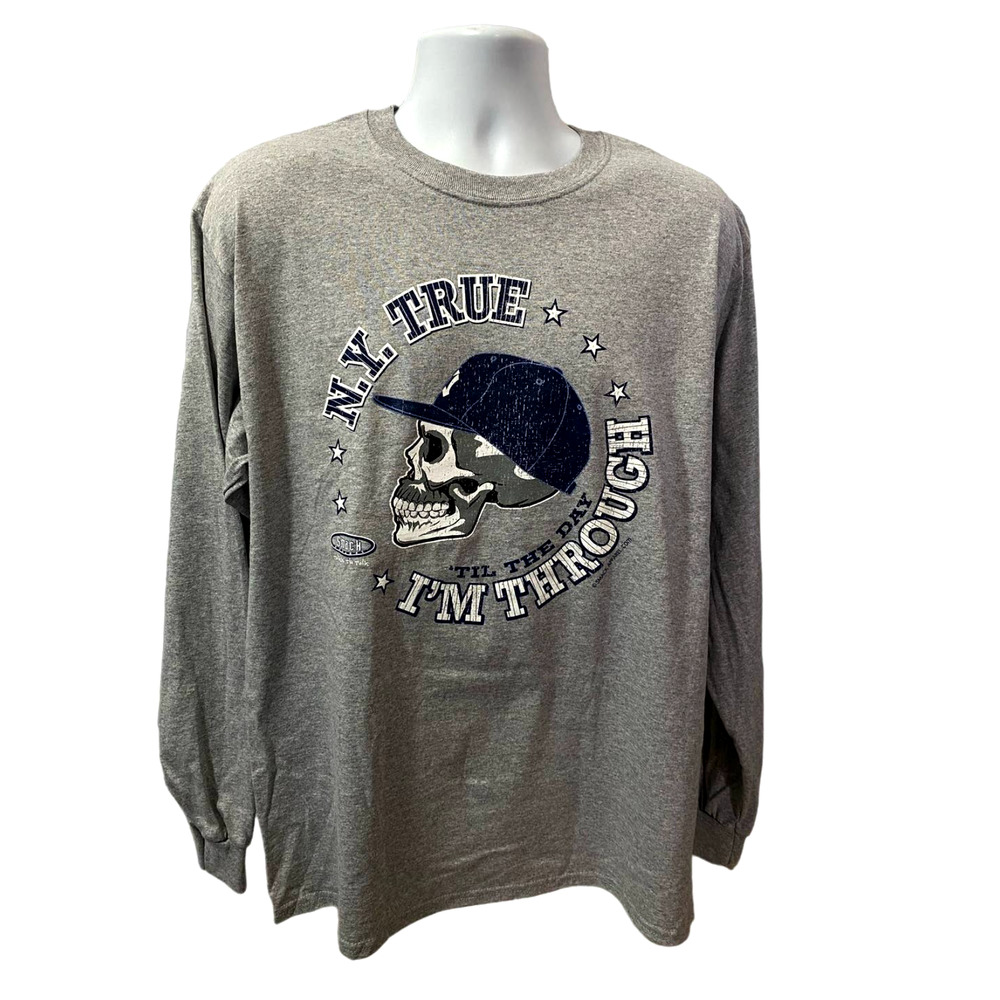 New York Baseball Fans. N.Y. True 'Til The Day I'm Through Grey T-Shirt Large